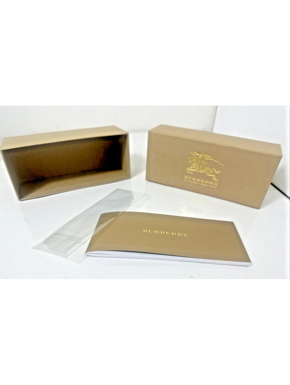 Authentic Burberry Sunglasses Empty Box Tan Gold Knight Logo with Booklet